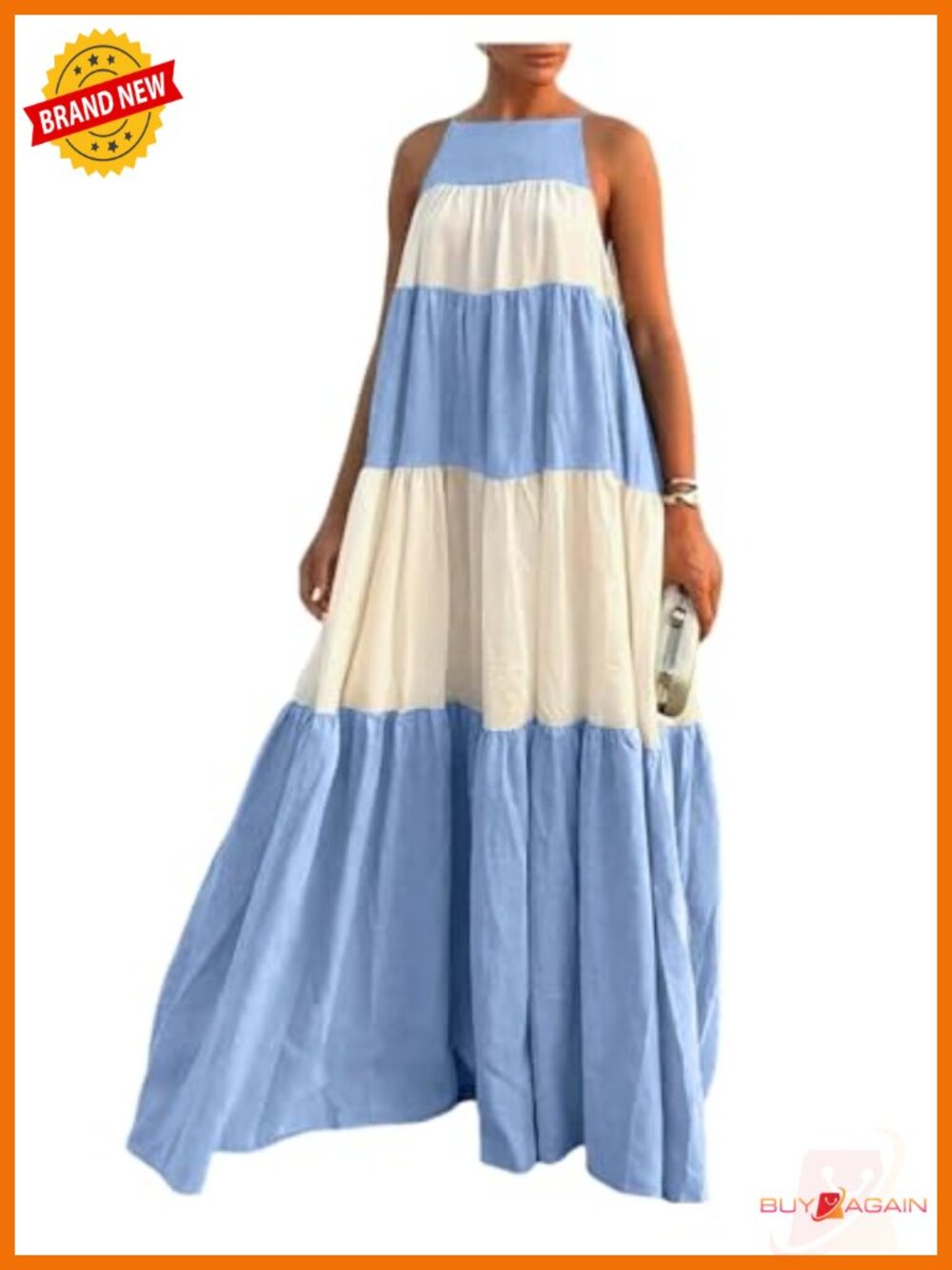 Striped Maxi Dress Tie Shoulder Cami A Line Swing Summer